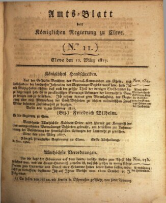 Amtsblatt der Königlichen Regierung zu Cleve Mittwoch 12. März 1817