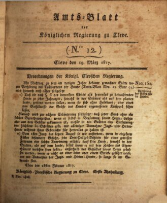 Amtsblatt der Königlichen Regierung zu Cleve Mittwoch 19. März 1817