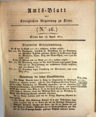 Amtsblatt der Königlichen Regierung zu Cleve Mittwoch 16. April 1817