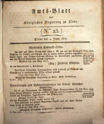 Amtsblatt der Königlichen Regierung zu Cleve Mittwoch 4. Juni 1817