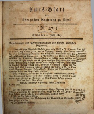 Amtsblatt der Königlichen Regierung zu Cleve Mittwoch 2. Juli 1817