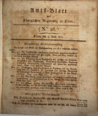 Amtsblatt der Königlichen Regierung zu Cleve Mittwoch 9. Juli 1817