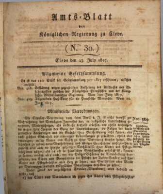 Amtsblatt der Königlichen Regierung zu Cleve Mittwoch 23. Juli 1817