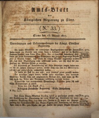 Amtsblatt der Königlichen Regierung zu Cleve Mittwoch 13. August 1817