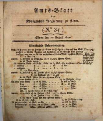 Amtsblatt der Königlichen Regierung zu Cleve Mittwoch 20. August 1817