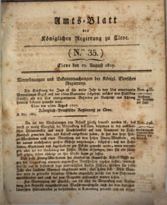 Amtsblatt der Königlichen Regierung zu Cleve Mittwoch 27. August 1817