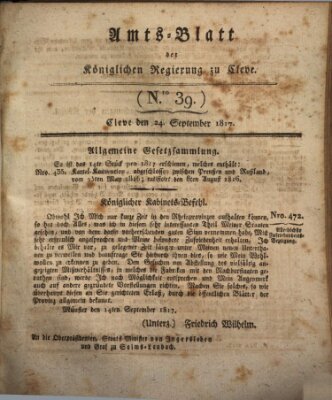 Amtsblatt der Königlichen Regierung zu Cleve Mittwoch 24. September 1817