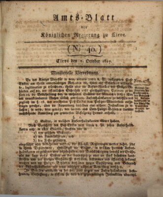 Amtsblatt der Königlichen Regierung zu Cleve Mittwoch 1. Oktober 1817