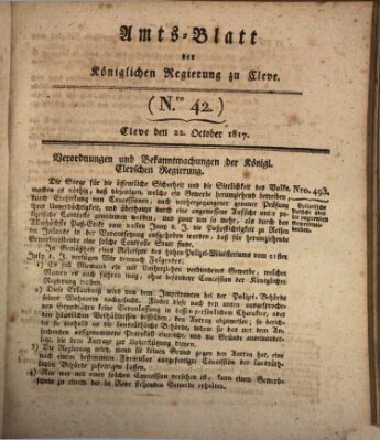 Amtsblatt der Königlichen Regierung zu Cleve Mittwoch 22. Oktober 1817