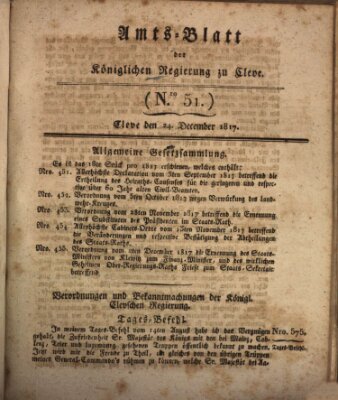 Amtsblatt der Königlichen Regierung zu Cleve Mittwoch 24. Dezember 1817