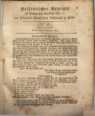 Amtsblatt der Königlichen Regierung zu Cleve Mittwoch 8. Januar 1817