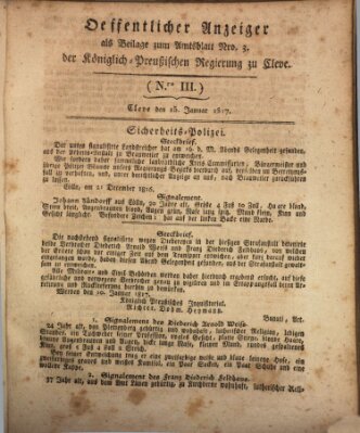 Amtsblatt der Königlichen Regierung zu Cleve Mittwoch 15. Januar 1817