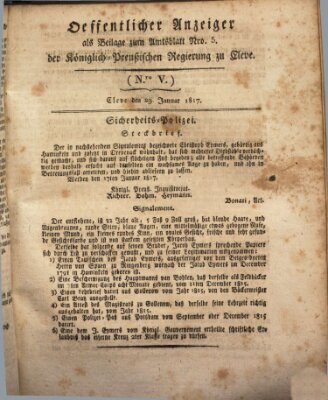 Amtsblatt der Königlichen Regierung zu Cleve Mittwoch 29. Januar 1817