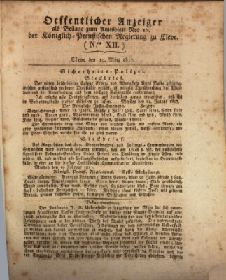 Amtsblatt der Königlichen Regierung zu Cleve Mittwoch 19. März 1817