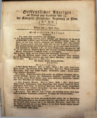 Amtsblatt der Königlichen Regierung zu Cleve Mittwoch 2. April 1817