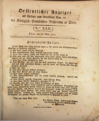 Amtsblatt der Königlichen Regierung zu Cleve Mittwoch 28. Mai 1817