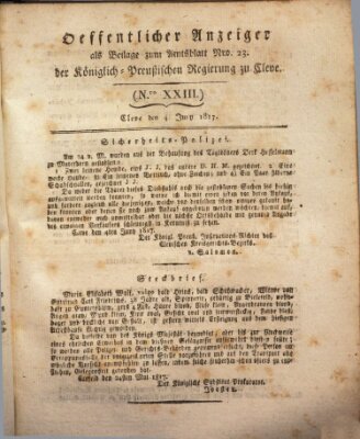 Amtsblatt der Königlichen Regierung zu Cleve Mittwoch 4. Juni 1817