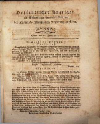 Amtsblatt der Königlichen Regierung zu Cleve Mittwoch 11. Juni 1817