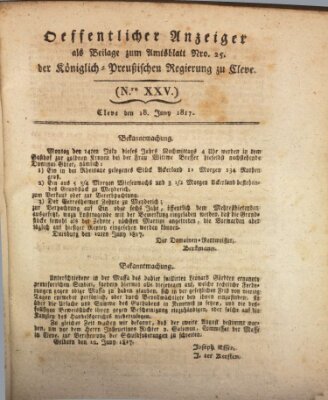 Amtsblatt der Königlichen Regierung zu Cleve Mittwoch 18. Juni 1817