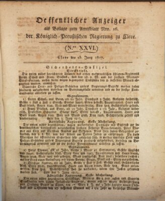 Amtsblatt der Königlichen Regierung zu Cleve Mittwoch 25. Juni 1817