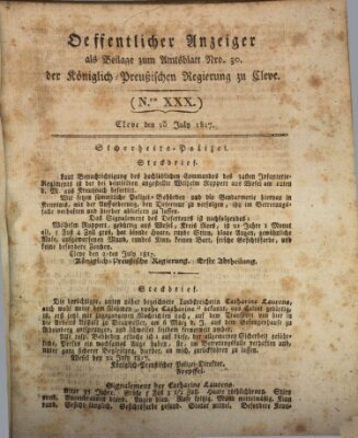 Amtsblatt der Königlichen Regierung zu Cleve Mittwoch 23. Juli 1817