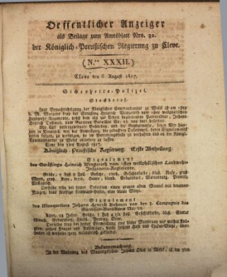 Amtsblatt der Königlichen Regierung zu Cleve Mittwoch 6. August 1817