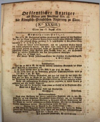 Amtsblatt der Königlichen Regierung zu Cleve Mittwoch 13. August 1817