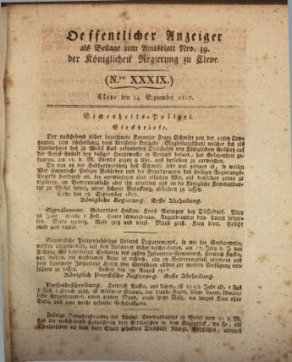 Amtsblatt der Königlichen Regierung zu Cleve Mittwoch 24. September 1817
