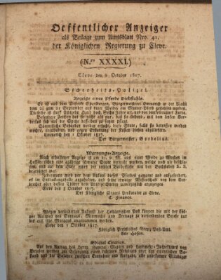 Amtsblatt der Königlichen Regierung zu Cleve Mittwoch 8. Oktober 1817