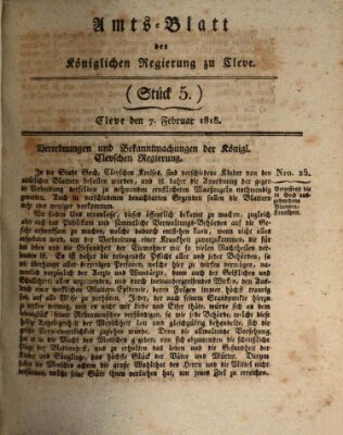 Amtsblatt der Königlichen Regierung zu Cleve Samstag 7. Februar 1818