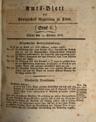 Amtsblatt der Königlichen Regierung zu Cleve Samstag 14. Februar 1818