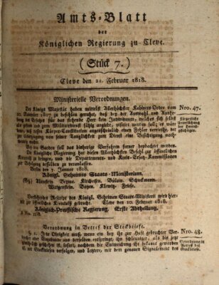 Amtsblatt der Königlichen Regierung zu Cleve Samstag 21. Februar 1818