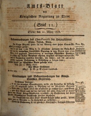 Amtsblatt der Königlichen Regierung zu Cleve Samstag 21. März 1818