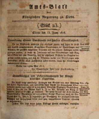 Amtsblatt der Königlichen Regierung zu Cleve Samstag 13. Juni 1818