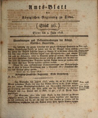 Amtsblatt der Königlichen Regierung zu Cleve Samstag 4. Juli 1818