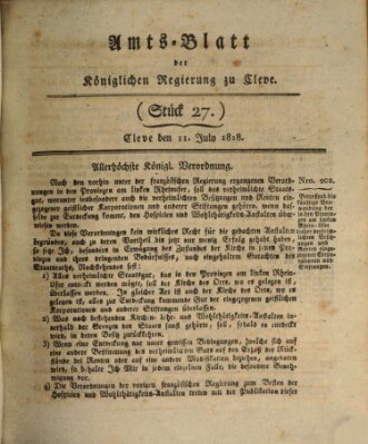 Amtsblatt der Königlichen Regierung zu Cleve Samstag 11. Juli 1818