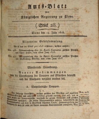 Amtsblatt der Königlichen Regierung zu Cleve Samstag 18. Juli 1818