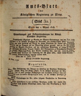 Amtsblatt der Königlichen Regierung zu Cleve Samstag 1. August 1818