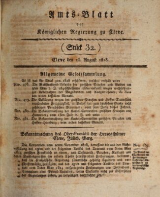 Amtsblatt der Königlichen Regierung zu Cleve Samstag 15. August 1818