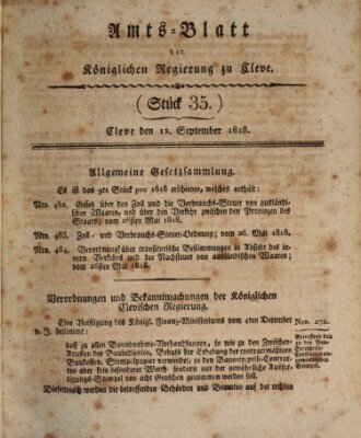 Amtsblatt der Königlichen Regierung zu Cleve Samstag 12. September 1818