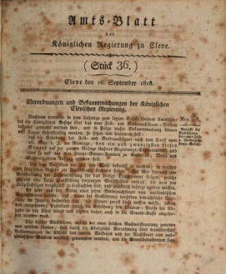 Amtsblatt der Königlichen Regierung zu Cleve Mittwoch 16. September 1818