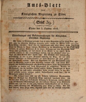 Amtsblatt der Königlichen Regierung zu Cleve Samstag 3. Oktober 1818