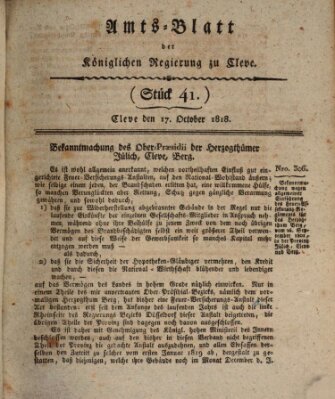 Amtsblatt der Königlichen Regierung zu Cleve Samstag 17. Oktober 1818