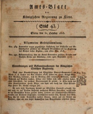 Amtsblatt der Königlichen Regierung zu Cleve Samstag 31. Oktober 1818