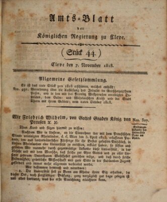 Amtsblatt der Königlichen Regierung zu Cleve Samstag 7. November 1818