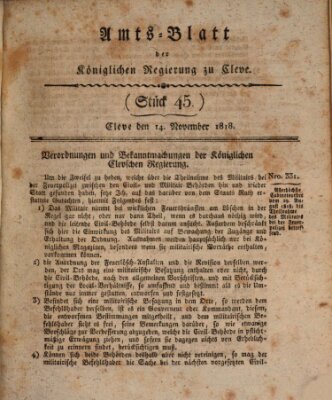 Amtsblatt der Königlichen Regierung zu Cleve Samstag 14. November 1818