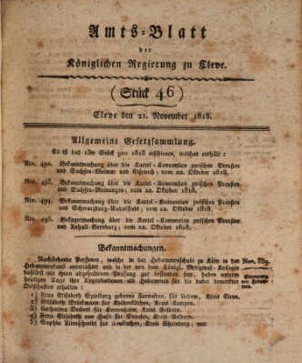 Amtsblatt der Königlichen Regierung zu Cleve Samstag 21. November 1818