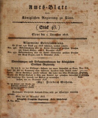 Amtsblatt der Königlichen Regierung zu Cleve Samstag 5. Dezember 1818