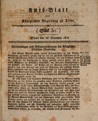 Amtsblatt der Königlichen Regierung zu Cleve Samstag 26. Dezember 1818