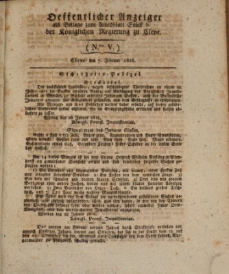 Amtsblatt der Königlichen Regierung zu Cleve Samstag 7. Februar 1818